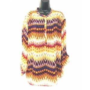 2X Semi Sheer Blouse Orange Purple Top